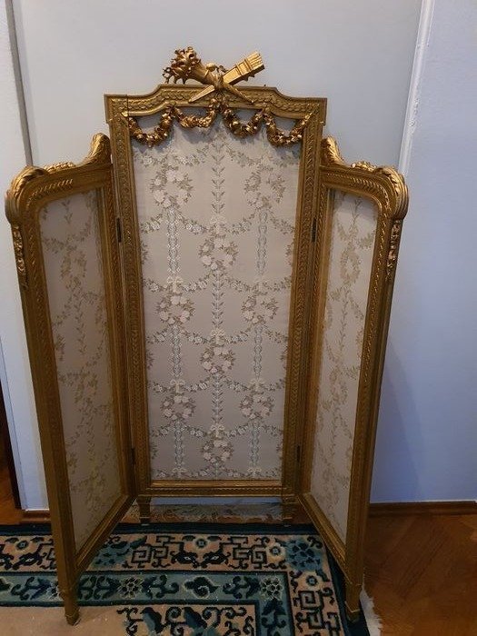 Alter Bildschirm - Louis XVI-Stil - Holz, Vergoldet, Innentuch - Ende des 19. Jahrhunderts