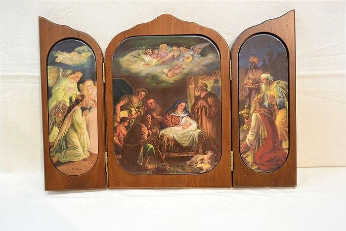L.M. Roth - Bradex - Tríptico "O Milagre do Natal", representando uma cena religiosa da "Natividade" pintada em porcelana. (1) - Porcelana