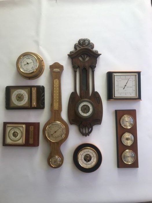 antigua colección de barómetros / higrómetros - Cobre, Madera