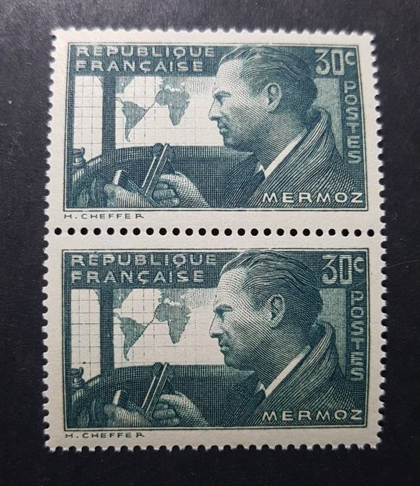 France 1937 - Rare Paire de n° 337 neuve ** Type I & II Se-Tenant