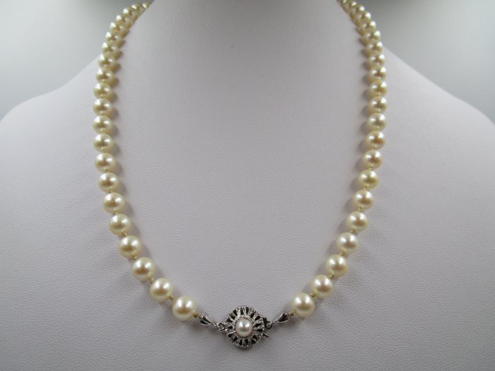 50cm JKa Collier / Perlenkette Ø 7.1mm - 835 Akoya-Perlen, Silber - Halskette