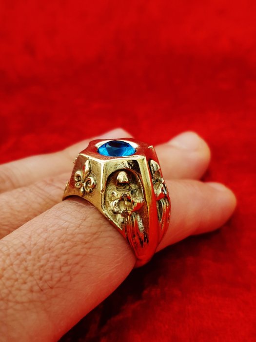 正宗共濟會聖堂武士戒指-遺物 - 925 銀測試和黃銅