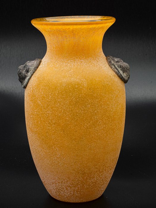 Gambaro & Poggi - 橙色花瓶-Vetro A Scavo-高度21厘米 - 玻璃