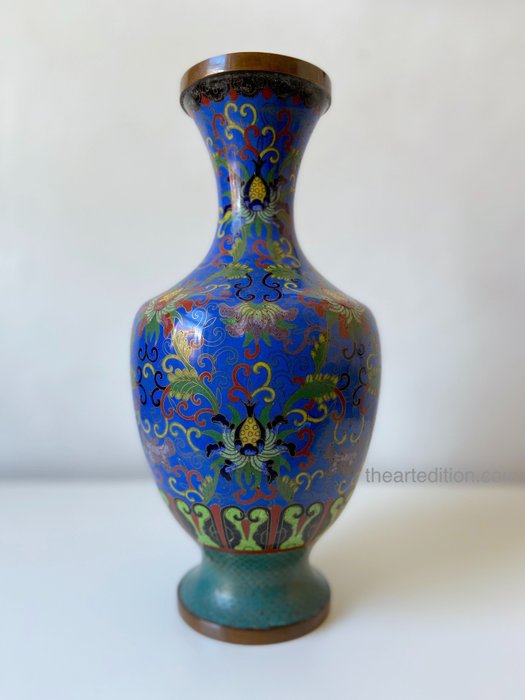 精美的中國景泰藍花瓶花 - 瑪瑙, 銅 - 中國 - 20世紀上半葉