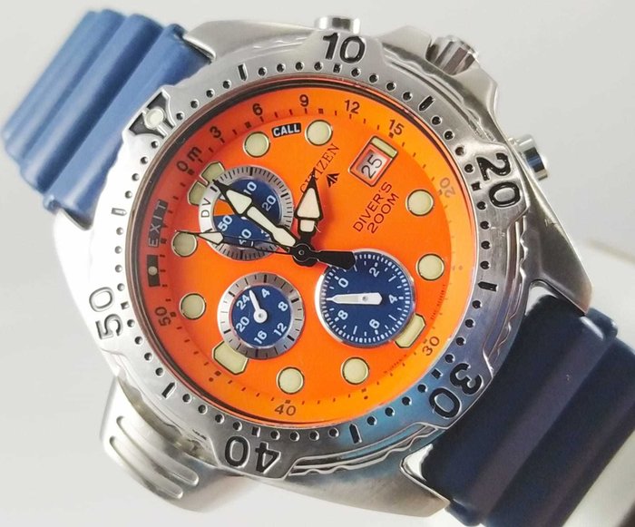 Citizen - Promaster Aqualand Diver 200m Chronograph Orange Rare Dial - 3740 - Άνδρες - 2000-2010