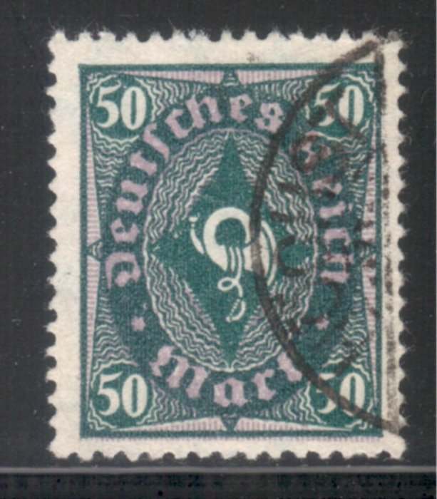German Empire 1922 - “Post Horn” 50 marks with “quatrefoil” watermark, photo certificate - Michel 209 Y