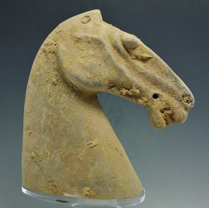 Ancient Chinese Terracotta Han Horse Head - 150mm x 162mm  - (1)