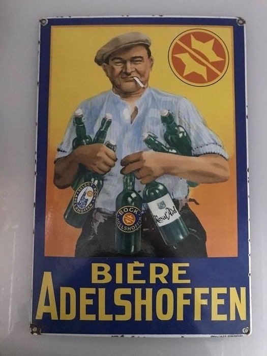 émaillerie alsacienne Strasbourg - 搪瓷標誌啤酒Adelshoffen - 瑪瑙