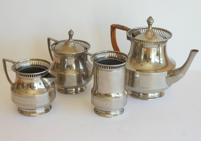 J N Daalderop & Zn - 茶壶, 糖罐，牛奶罐，勺杯 (4) - 新艺术风格 - 锡