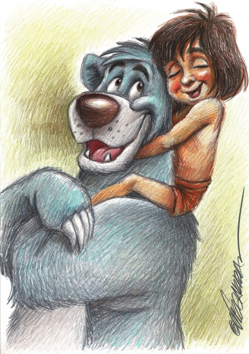 The Jungle Book - Mowgli & Baloo - Original Drawing - Joan - Catawiki