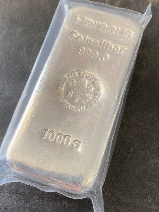 1 Kilogramm - Silber .999 - Heraeus alter klassischer 1000 Gram Silberbarren - Seal