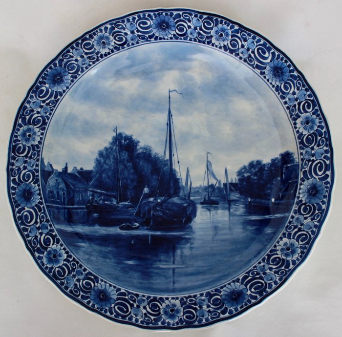 Naar F. J. du Chattel - De Porceleyne Fles te Delft - 41 cm nagy fallemez - Agyagedény