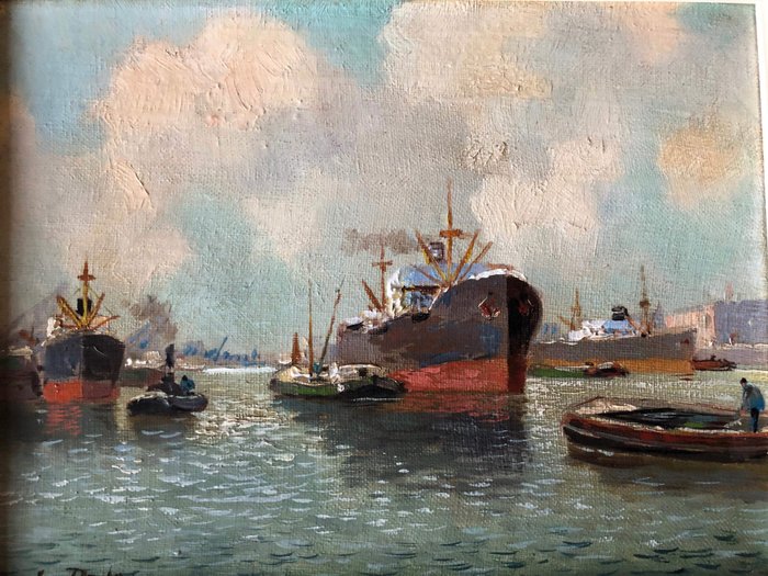 J. van Dalen (20e eeuw) - Haven gezicht op het IJ Amsterdam