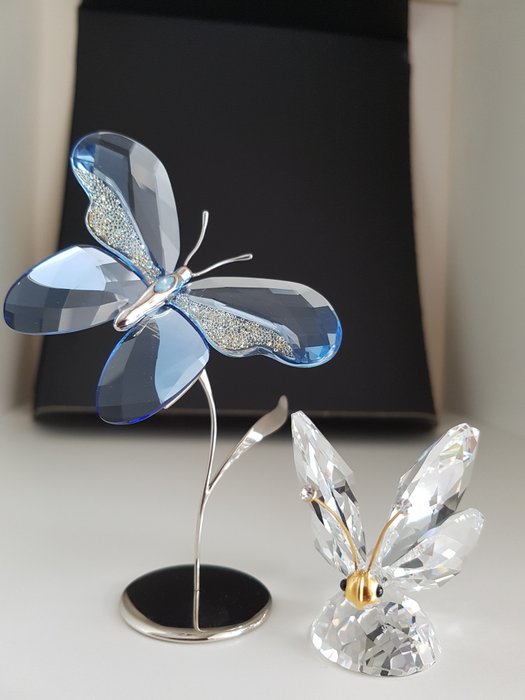 swarovski vlinder magneet incl rodium tak ,amalia-lavender en grote vlinder met goudkleurige (2) - Kristal