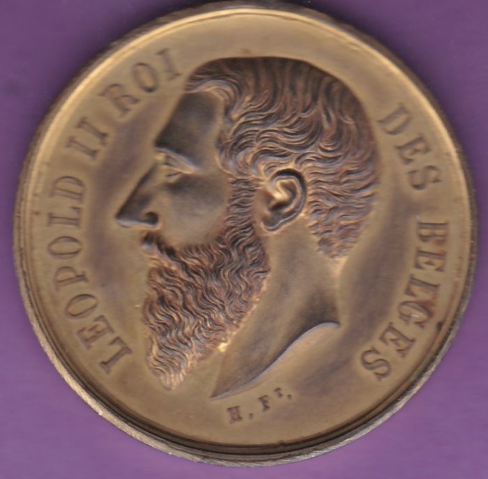比利時 - Médaille "Léopold II - Société d'agriculture, Concours de Charleroi 1892" - 鍍金青銅