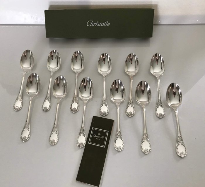 Christofle - Skje - Sett med 12 Marly modell kaffeskjeer - Sølvbelagt