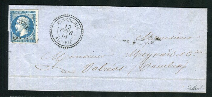 Frankrijk 1861 - A rare letter from Miserghin (Algeria - North Africa) with a No. 14B stamps - “PC 3793” postmark.