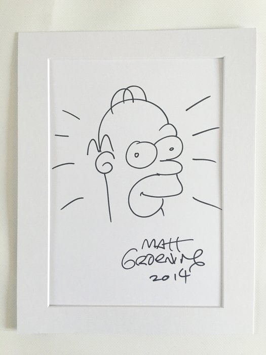 Matt Groening  - Signed Dedication Drawing - Homer Simpson - The Simpsons - with COA - (2014)