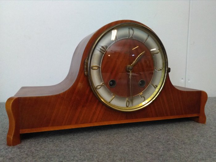 Orfac vintage mantle clock, table clock - wood, brass, copper - 1940-1960