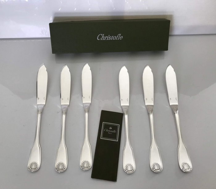 Christofle - Cuchillo de mesa - Juego de 6 cuchillos para pescado modelo Vendôme / Arcantia - Plateado