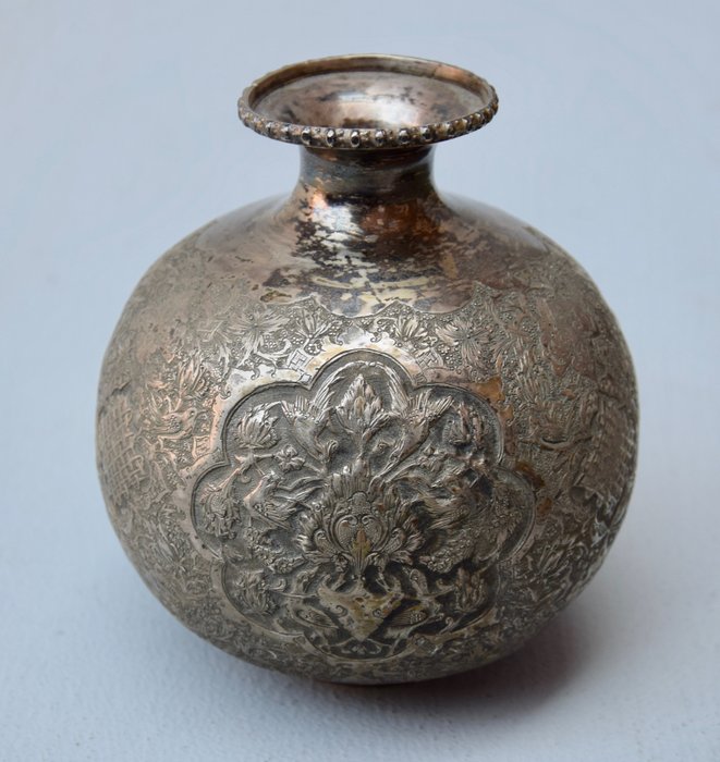 Vază de argint persană antică Isfahan 84 ștampilată Zolotniki, Rare! - .840 argint - Iran - Late 19th century