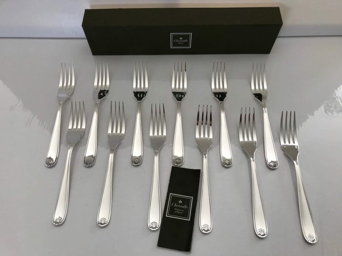 Christofle Ensemble de 12 fourchettes à poisson modèle Marot Berain - 叉 - 銀盤