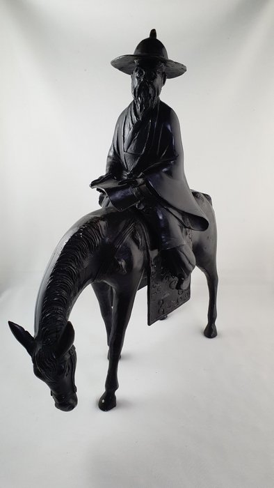 Statue - Bronze patiné - Toba sur sa mule - Japon - Fin du XXe siècle