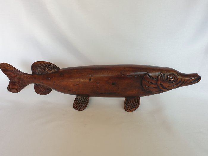 Grande escultura de madeira de um pique (peixe) - Madeira