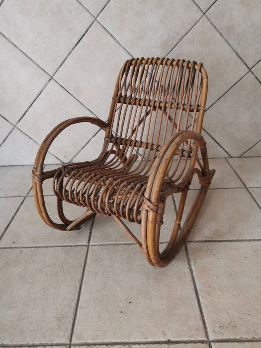 Originele schommelstoel uit de jaren 70 - Vintage rieten fauteuil
