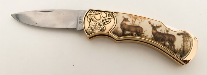 Franklin Mint - Συλλεκτικό μαχαίρι τσέπης με μοτίβο ελαφιών - 24 καράτια επιχρυσωμένο