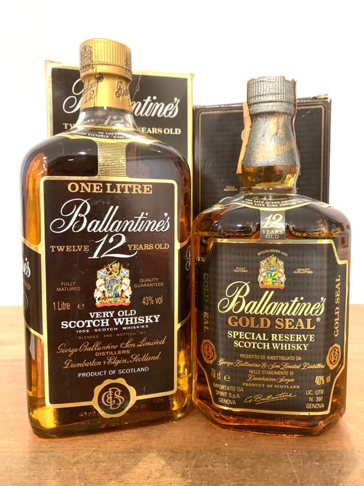 Ballantine's 12 years Very Old & 12 years Gold Seal Special Reserve - b. 1980-tallet, 1990-tallet - 70cl - 1L - 2 flasker