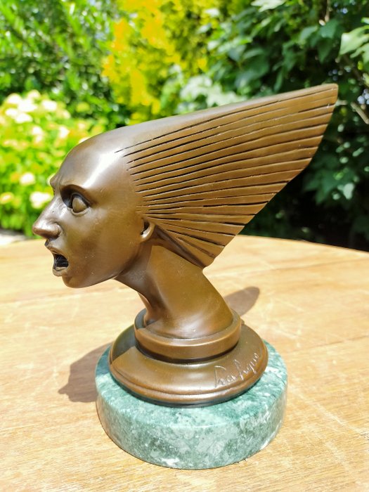 escultura de bronce art deco coche mascota 'espíritu del viento' victoire después de un diseño de lalique - victoire