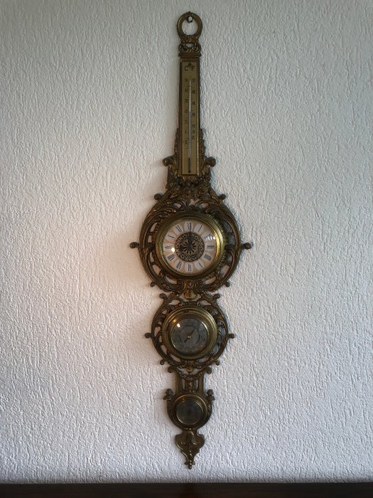 Hettich - Βαρόμετρο, Θερμόμετρο, Ρολόι τοίχου, Υγρόμετρο - Louis XV - Γυαλί, Ορείχαλκος