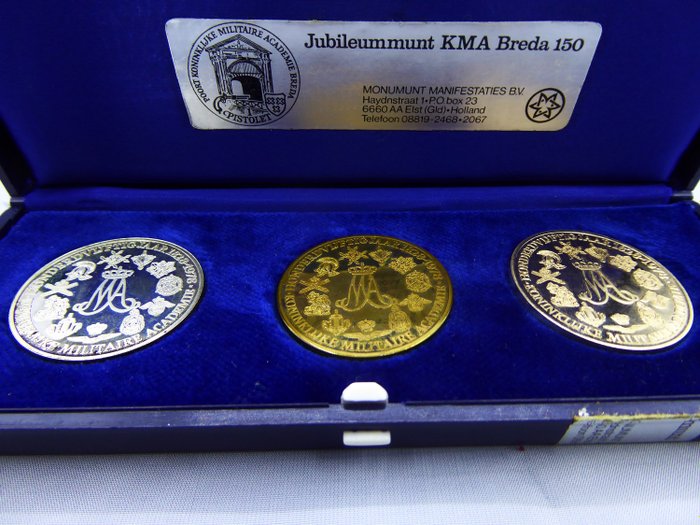 The Netherlands - Penningen set 150 jaar Koninklijke Militaire Academie - Bronze, Gold, Silver
