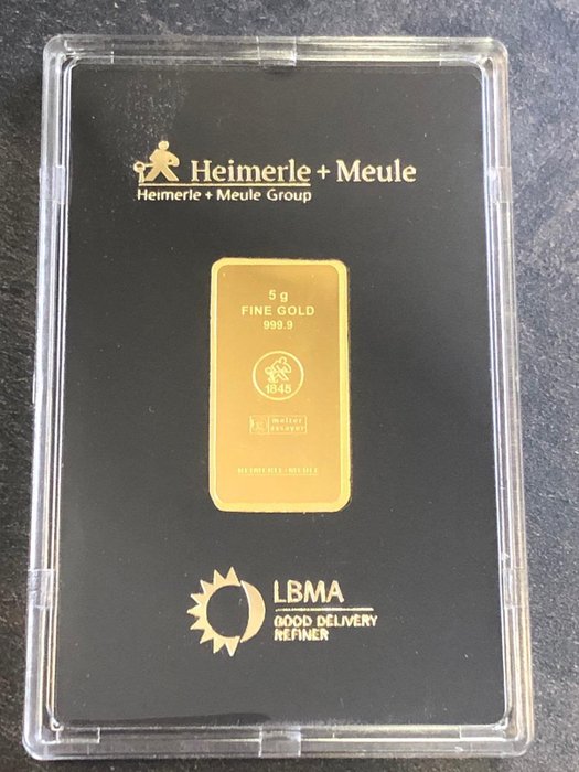 5 gram - Goud .999 - Deutschland Heimerle + Meule Goldbarren mit Box - Verzegeld en met certificaat
