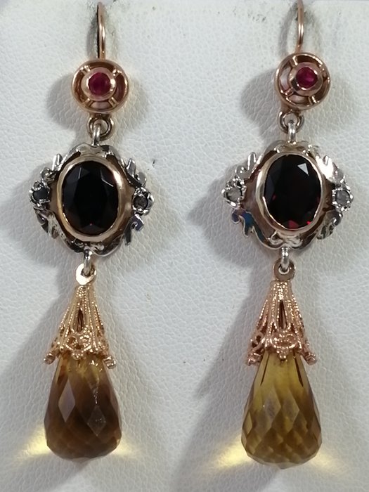 14 kt. Gold, Silver - Earrings - 20.00 ct Citrine - - Catawiki