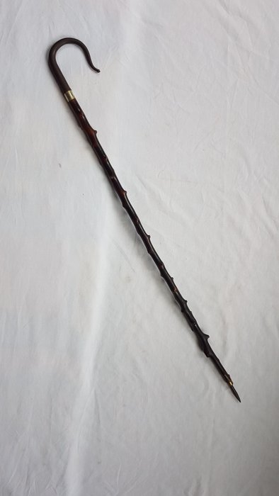 Canne de marche berger avec manche et pointe en fer forgé - Palissandre - Première moitié du XXe siècle