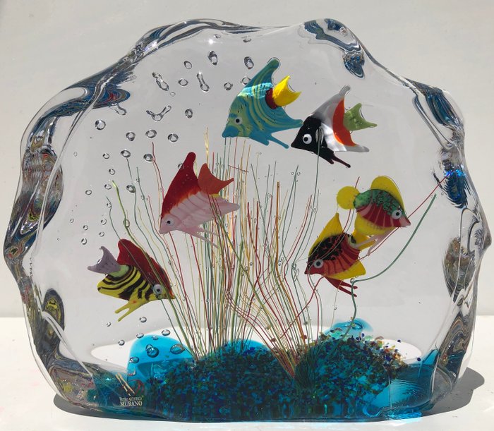 Francesco Ragazzi - Murano - Aquariumskulptur mit exotischen Fischen - Glas