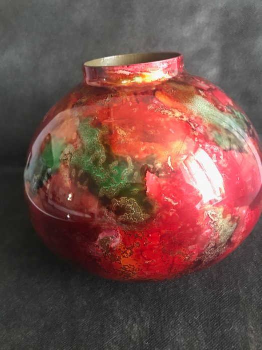 F.M.J. BOURGOIN-JALLIEU - Laque Line - Ball Vase (1) - Glas mit Goldeinschlüssen