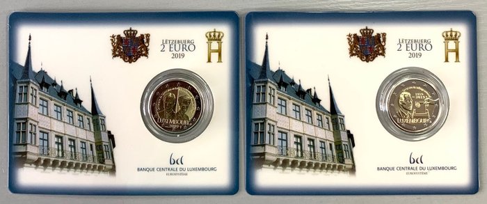 Luxembourg. 2 Euro 2019 coin cards (2 items). BRIDGE mintmark. Mintage 7.500
