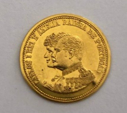 Portugal - Monarquia - Medalha - D. Carlos I & D. Amélia  1898/1908 - Comemoração do 19º Aniversário (Regência Portuguesa) - Cantunes - Gold