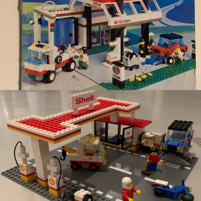 LEGO - Legoland - 6371 (Shell) en 6397 (Octan) - posto de gasolina e lavagem de carro Shell Service Station /  Octan Gas N' Wash express - 1980-1989