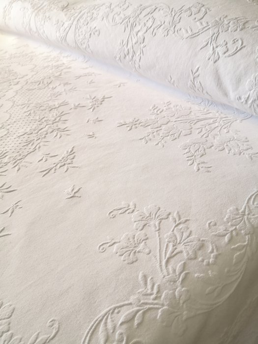 老式皮奎特織物的雙人床罩-210 x 250厘米 - 棉 - 20世紀下半葉