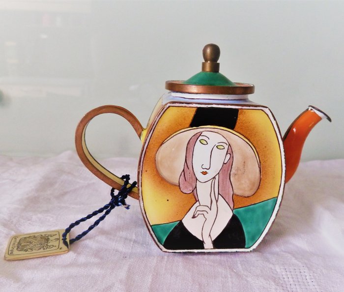 Charlotte di Vita - Ręcznie malowany miniaturowy czajniczek z kolekcji sygnowany i numerowany Charlotte di Vita (1) - Miedź emaliowana