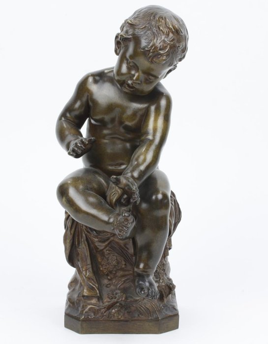 Auguste Moreau (1834-1917) - Société des bronzes de Paris - 雕塑, “Enfant a la Mouche” (1) - 黄铜色 - 19世纪下半叶