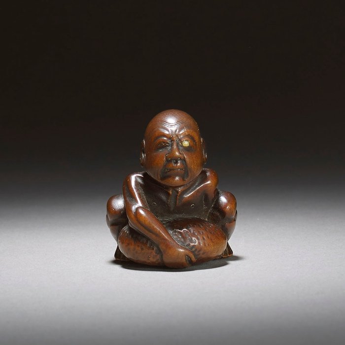 根付 (1) - 黃楊木 - Boxwood netsuke of a blind masseur - 日本 - 19世紀末