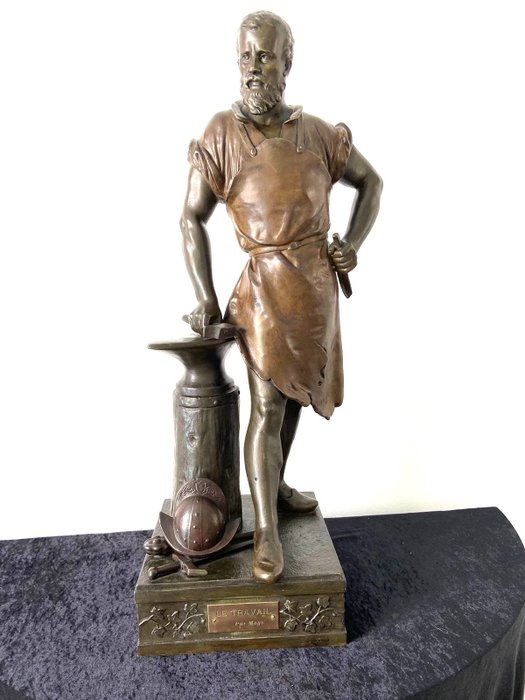 François Mage (1826-1910) - Große Statue "Le Travail" - 67 cm hoch - Rohzink - Ende des 19. Jahrhunderts / Kein Mindestpreis