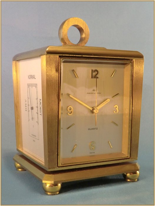 Vintage HAMILTON Schreibtisch Wetterstation & Uhr - Barometer-Thermometer-Hygrometer