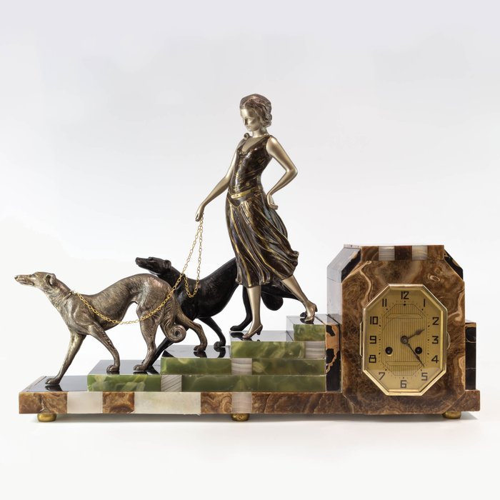 Louis Carvin - Skulptur, Uhr, Art Deco