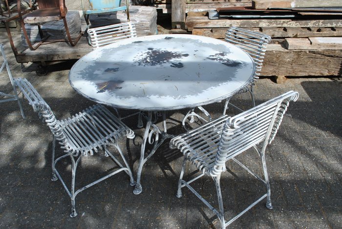 花園家具套裝阿拉斯，一張桌子和四把椅子 (5) - 鐵（鑄／鍛） - 20世紀